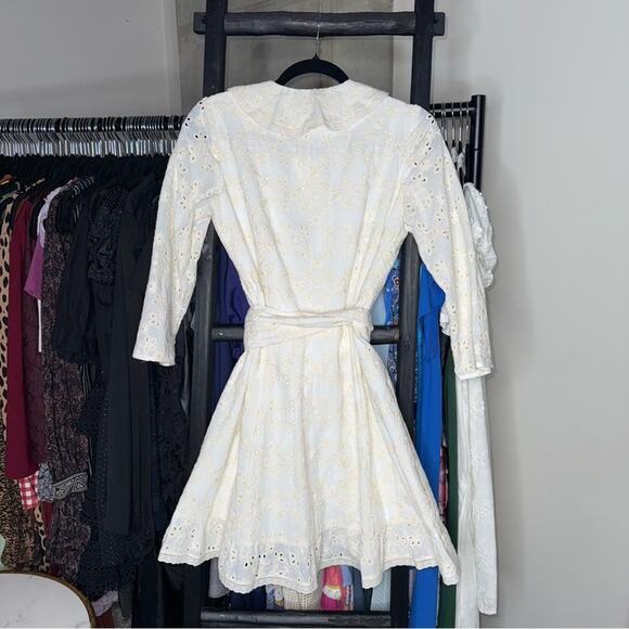 Sézane Asianne Ecru Eyelet Wrap Mini Dress - Picture 13 of 15